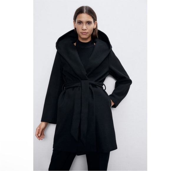 Zara Jackets & Blazers - Zara black hooded wrap coat